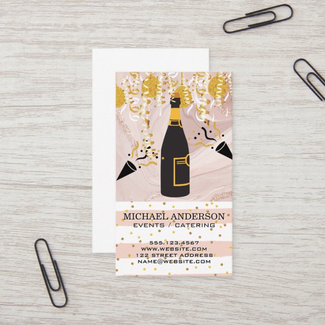 Champagne/konfetti och ballonger visitkort (Fram/Back In Situ)