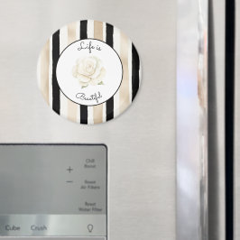 Champagne Kräm Svart Vit Ros Randigt Magnet