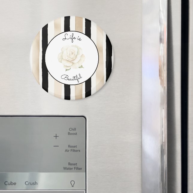 Champagne Kräm Svart Vit Ros Randigt   Magnet (In Situ (Fridge))