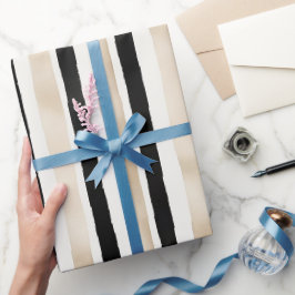 Champagne Kräm Svarta Vita Ränder Bröllop Presentpapper