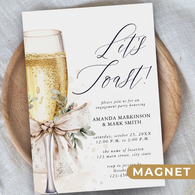 Champagne Låt Oss Toast Vinter Förlovning Magnetisk Inbjudningskort (Skapare uppladdad)