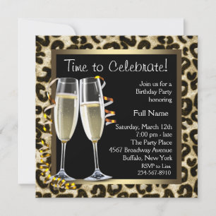 Champagne Leopard Födelsedagsinbjudningar Inbjudningar