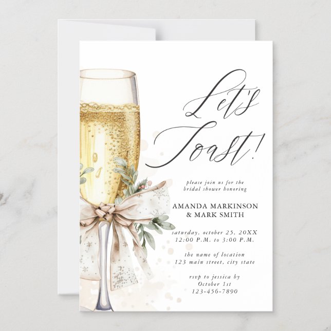 Champagne Let's Toast Winter Bridal Shower Magnetisk Inbjudningskort (Framsida)