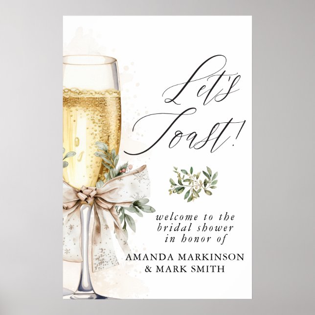 Champagne Let's Toast Winter Bridal Shower Welcome Poster (Framsidan)