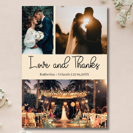 Champagne Love & Thanks Three Photo Wedding Kort