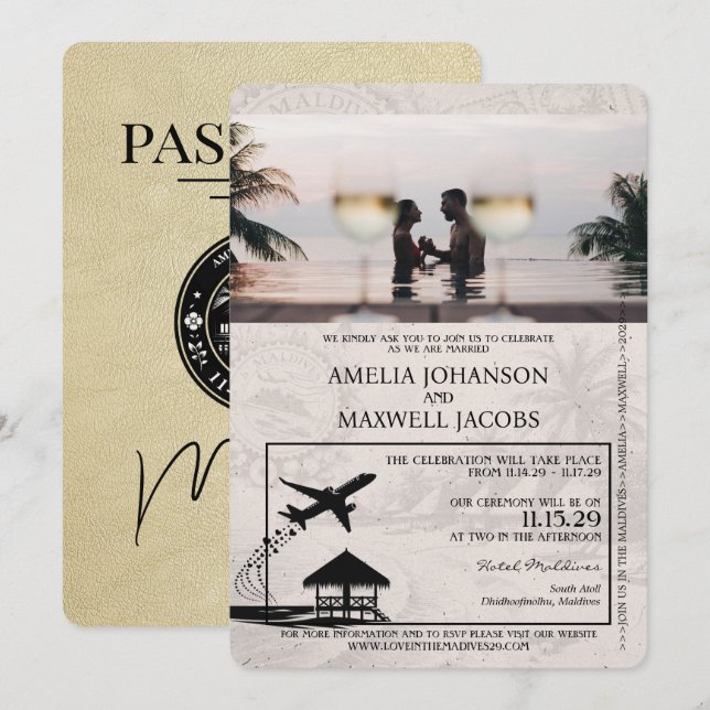 Champagne Maldives passbröllop Inbjudningar (Fram/baksida)