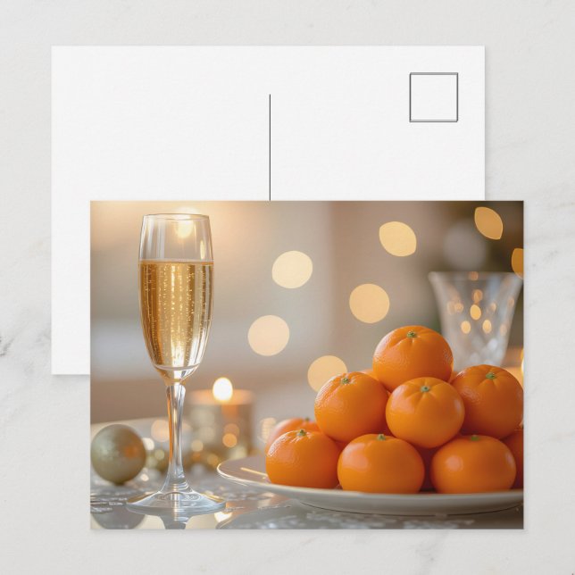 Champagne, Mandarin Ny festlig partytabell Vykort (Fram/baksida)