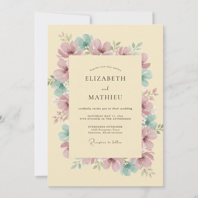Champagne Mauve Petal Bröllop Inbjudningar (Framsida)