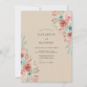 Champagne Mauve Ranunculus Eucalyptus Bröllop Inbjudningar