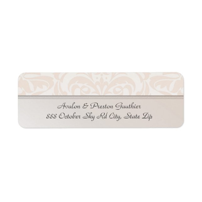 Champagne Metall Damask Wedding Address Label Returadress Etikett (Framsidan)