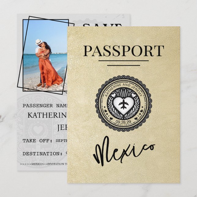 Champagne Mexico Passport Spara datum Datumet (Fram/baksida)