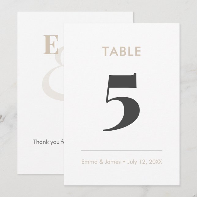 Champagne Minimalist Ampersand | Bordnummer Inbjudningar (Fram/baksida)