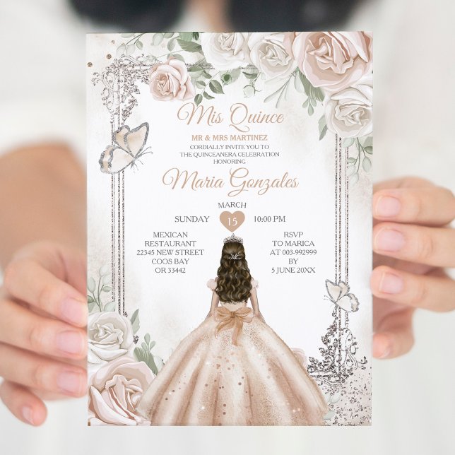 Champagne Mis Quince 15 Anos Silver Krona Glitter Inbjudningar (Skapare uppladdad)