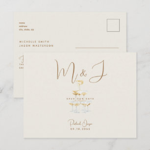 Champagne Modern Beige Bröllop spara datum Vykort