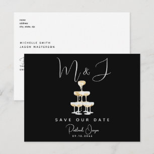 Champagne Modern Black Bröllop spara datum II Vykort