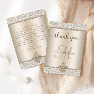 Champagne Monogram Fleur de Lis Bröllop Tack Kort