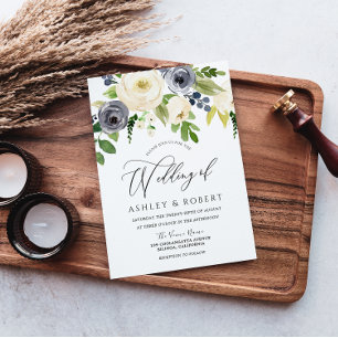 Champagne  Navy Blommar Flowers Bröllop Inbjudningar