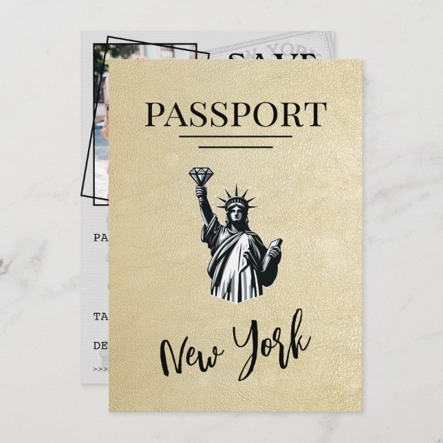 Champagne New York City Passport Spara datumet (Fram/baksida)