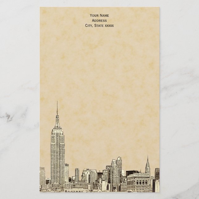 Champagne NYC Skyline Etched 01 Stationery Brevpapper (Framsida)