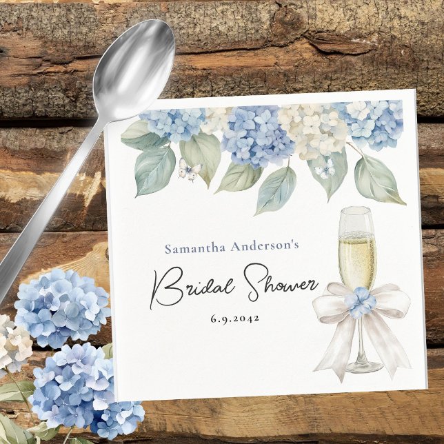 Champagne och blå hydrangea bröllopsdusch  pappersservett (Skapare uppladdad)