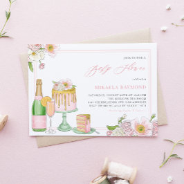 Champagne och Blommigt för skinka, babyskor Inbjudningar