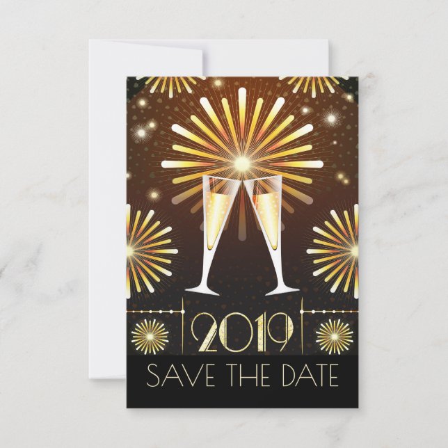 Champagne och Fireworks Nya år Spara datum Datumet (Framsida)