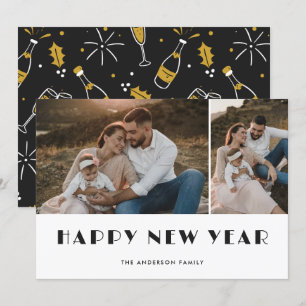 Champagne och Glass Photo Gott nytt år Card Julkort