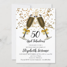 Champagne och Guld-konfetti Vit 50:e födelsedagen