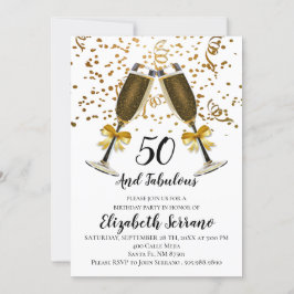 Champagne och Guld-konfetti Vit 50:e födelsedagen Inbjudningar