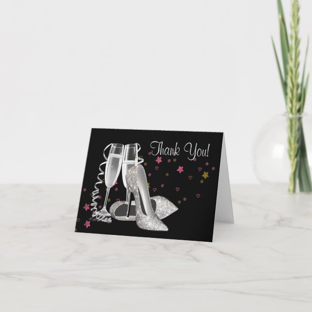 Champagne och högklackade skor tackkort (Framsida)