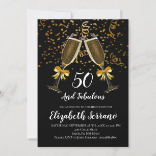 Champagne och konfetti Black Guld 50:e födelsedage Inbjudningar
