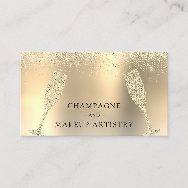 Champagne och Makeup Gold Foil Glitter Visitkort (Framsida)