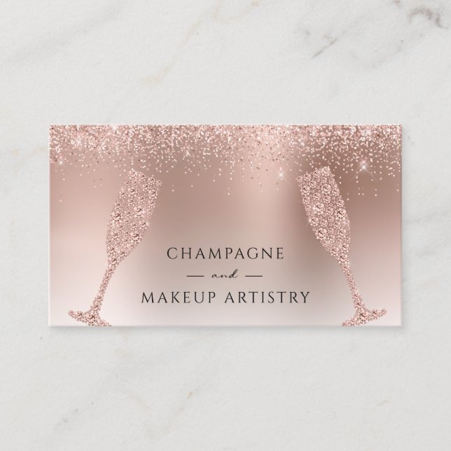 Champagne och Makeup Ro Guld Foil Glitter Visitkort (Framsida)