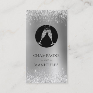 Champagne och Manicures Silver Foil Glitter Visitkort