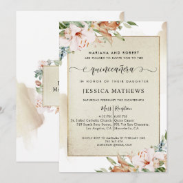 Champagne och Rosa Blommigt Quinceañera Inbjudningar