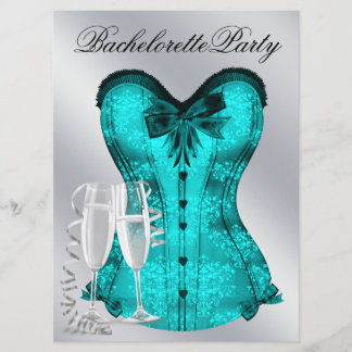 Champagne och Teal Blue Corset Bachelorette Party Inbjudningar