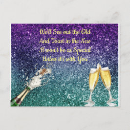Champagne, ombre glitter, Nyårsinbjudan Helg Vykort