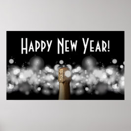 Champagne on Black & White Bokeh Party Poster