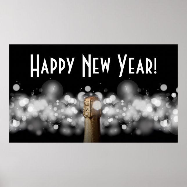 Champagne on Black & White Bokeh Party Poster (Framsidan)