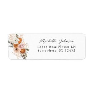 Champagne Orange Rustic Blommigt Returadress Etikett