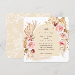 Champagne Pampas Grass Boho Blommigt Square Inbjudningar