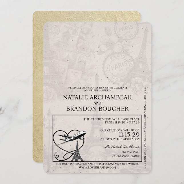 Champagne Paris Pass Bröllop Inbjudningar (Fram/baksida)