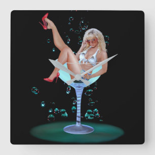 CHAMPAGNE PARTY GIRL FYRKANTIG KLOCKA
