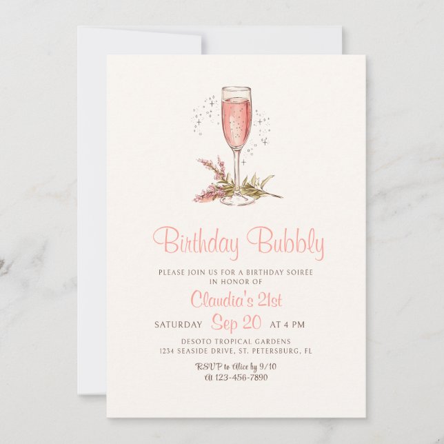 Champagne Peach Apricot Birthday Inbjudningar (Framsida)