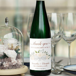 Champagne Peach Blommigt Elegant bröllop Tack Vinflaska Etikett