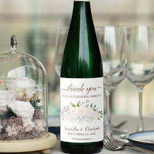 Champagne Peach Blommigt Elegant bröllop Tack Vinflaska Etikett