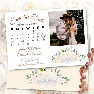 Champagne Peach Ro Calendar & Photo Bröllop Spara Datumet