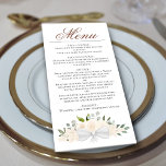 Champagne Peach Watercolor Blommigt Elegant bröllo Meny<br><div class="desc">Den här vackra bröllop-menyn har en rustik boho-chic med ett skript med kalligraftitel och ett kluster med handmålad vattenfärg ro, blommar och grönt i skuggor av blek persika eller champagne . Texten är helt anpassade med utrymme för parets namn & bröllop-datum på baksidan. Elegant, snyggt och chic, det här kortet...</div>