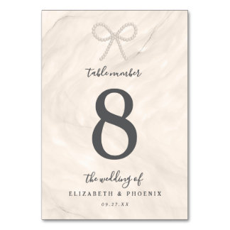 Champagne Pearl Bow Elegant Luxury Wedding Bordsnummer