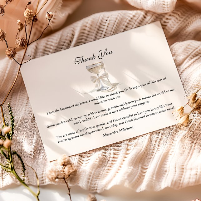 Champagne Pearl Bow Graduation Tack Kort (Skapare uppladdad)